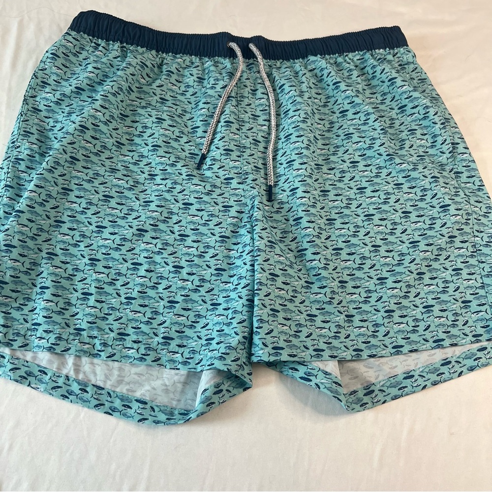 Rainforest Men's Swim Trunks Size XL‎ Aqua Shark Print Navy Waistband mesh liner